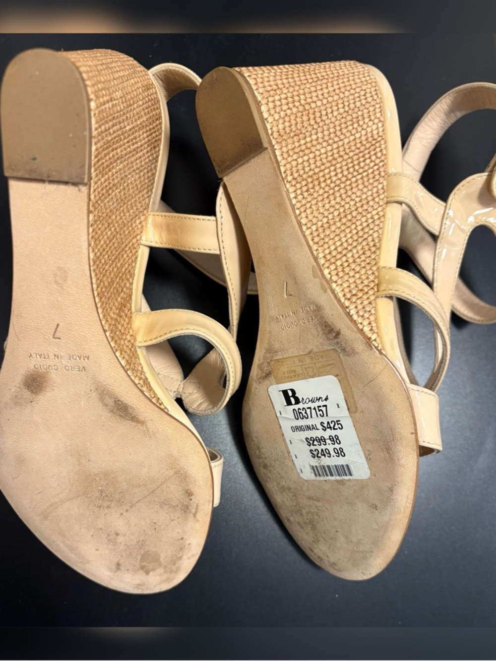 Aquazzura Beige Patent Leather Strappy Wedge Sandals - Picture 2 of 4
